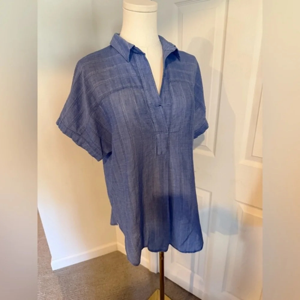 Chic Blue Pleated Blouse – Size Medium (NWOT) - Picture 2 of 9